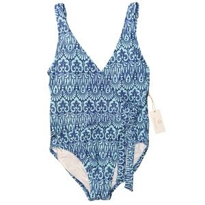Helen Jon wrap one Piece Swimsuit in Blue Pattern size XS
